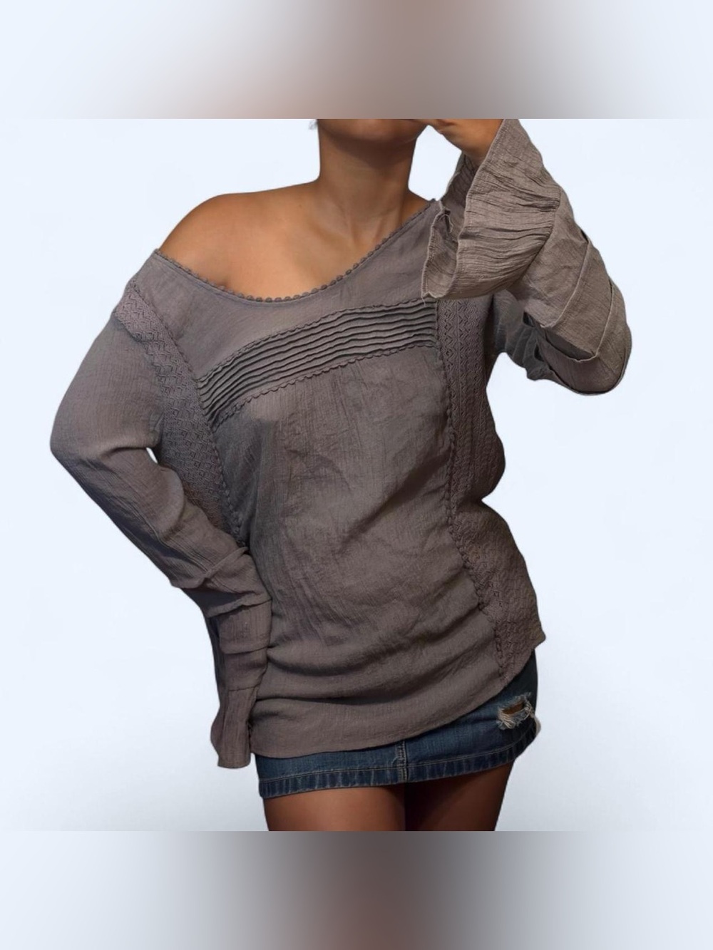 Grunge Grey Peasant Ruffle Top by Kori!